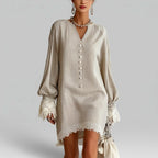 Luisa - Women's Lace-Trim Button-Front V-Neck Dress 3