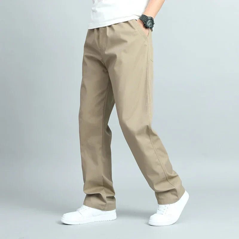 Luke - Men's Relaxed Straight-Leg Cotton Pants with Elastic Waist