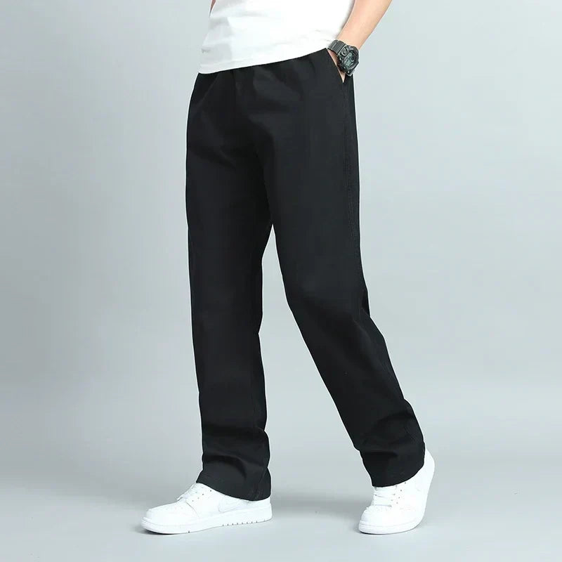 Luke - Men's Relaxed Straight-Leg Cotton Pants with Elastic Waist