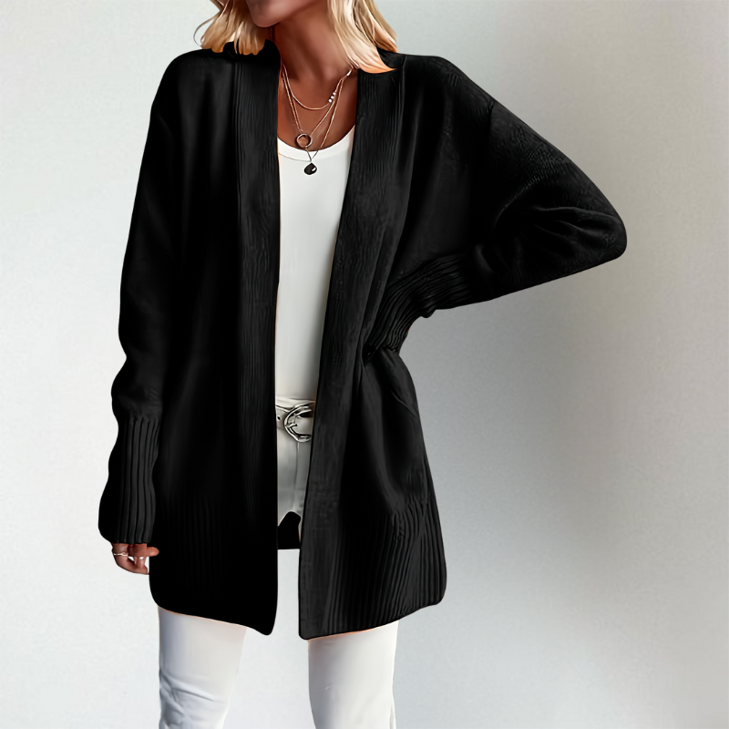 Luna - Women's Ribbed-Cuff Open-Front Cardigan