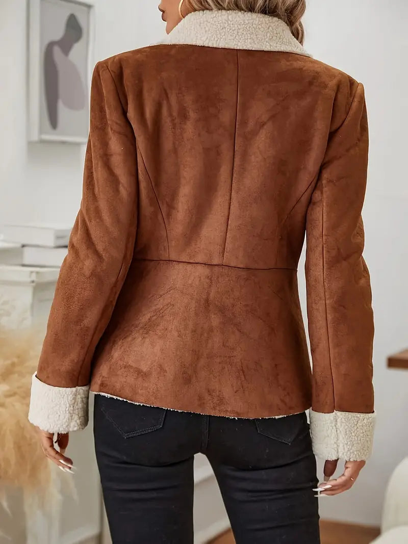 Magnolia - Women's Suede Blazer with Sherpa Collar and Cuff Details