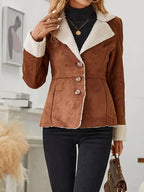 Magnolia - Women's Suede Blazer with Sherpa Collar and Cuff Details