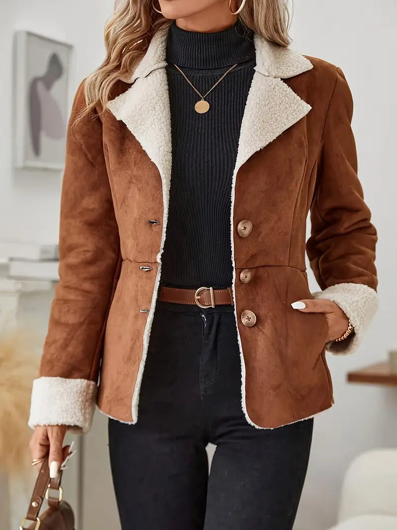 Magnolia - Women's Suede Blazer with Sherpa Collar and Cuff Details