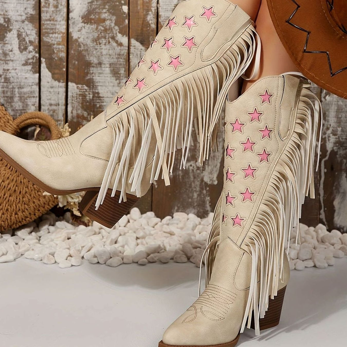 Mara - Women's Fringe Western Boots with Embroidered Stars