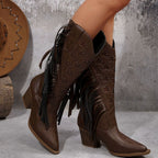 Mara - Women's Fringe Western Boots with Embroidered Stars