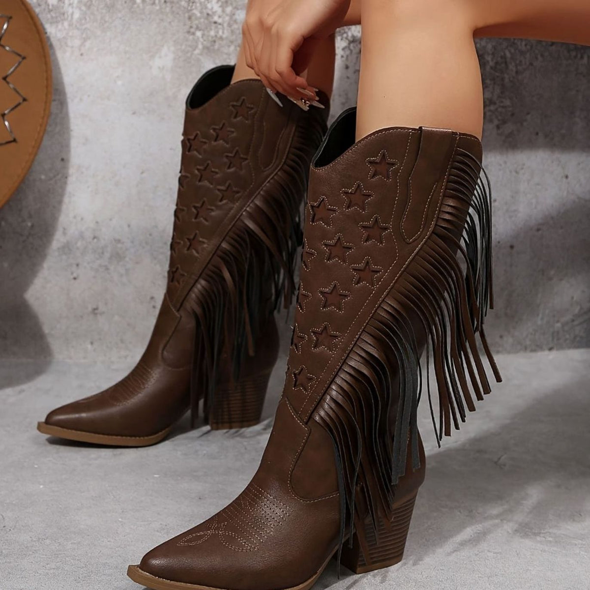 Mara - Women's Fringe Western Boots with Embroidered Stars