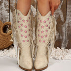 Mara - Women's Fringe Western Boots with Embroidered Stars