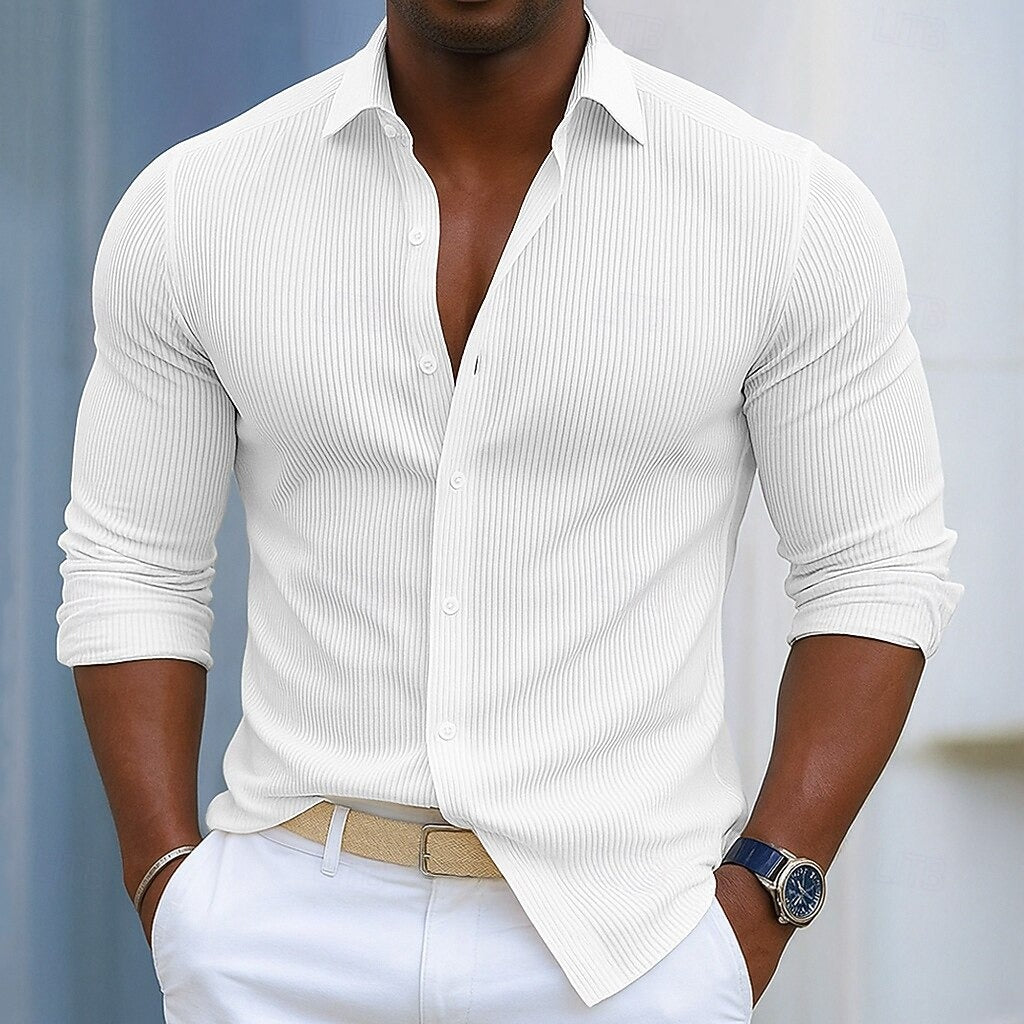 Marc - Men's Ribbed Slim Fit Button-Front Shirt