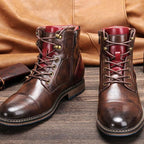 Marco - Men's Dual-Zip Lace-Up Cap-Toe Leather Ankle Boots