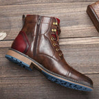 Marco - Men's Dual-Zip Lace-Up Cap-Toe Leather Ankle Boots