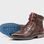 Marco - Men's Dual-Zip Lace-Up Cap-Toe Leather Ankle Boots