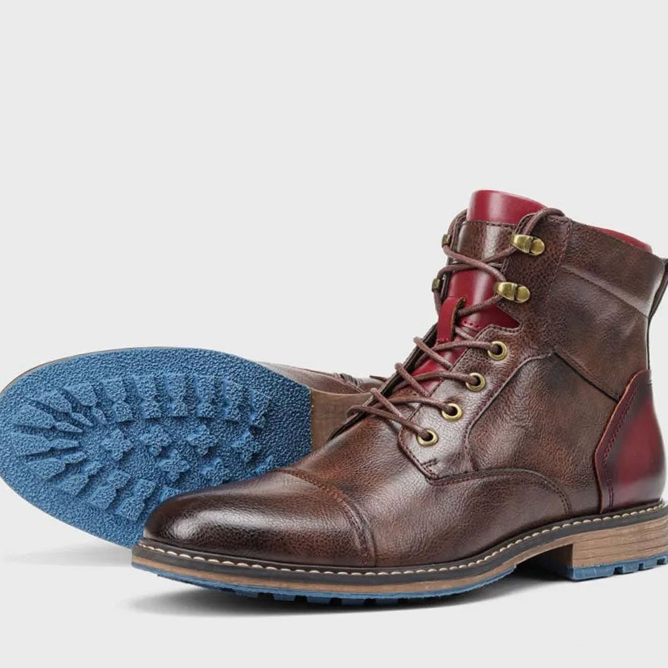 Marco - Men's Dual-Zip Lace-Up Cap-Toe Leather Ankle Boots