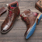 Marco - Men's Dual-Zip Lace-Up Cap-Toe Leather Ankle Boots