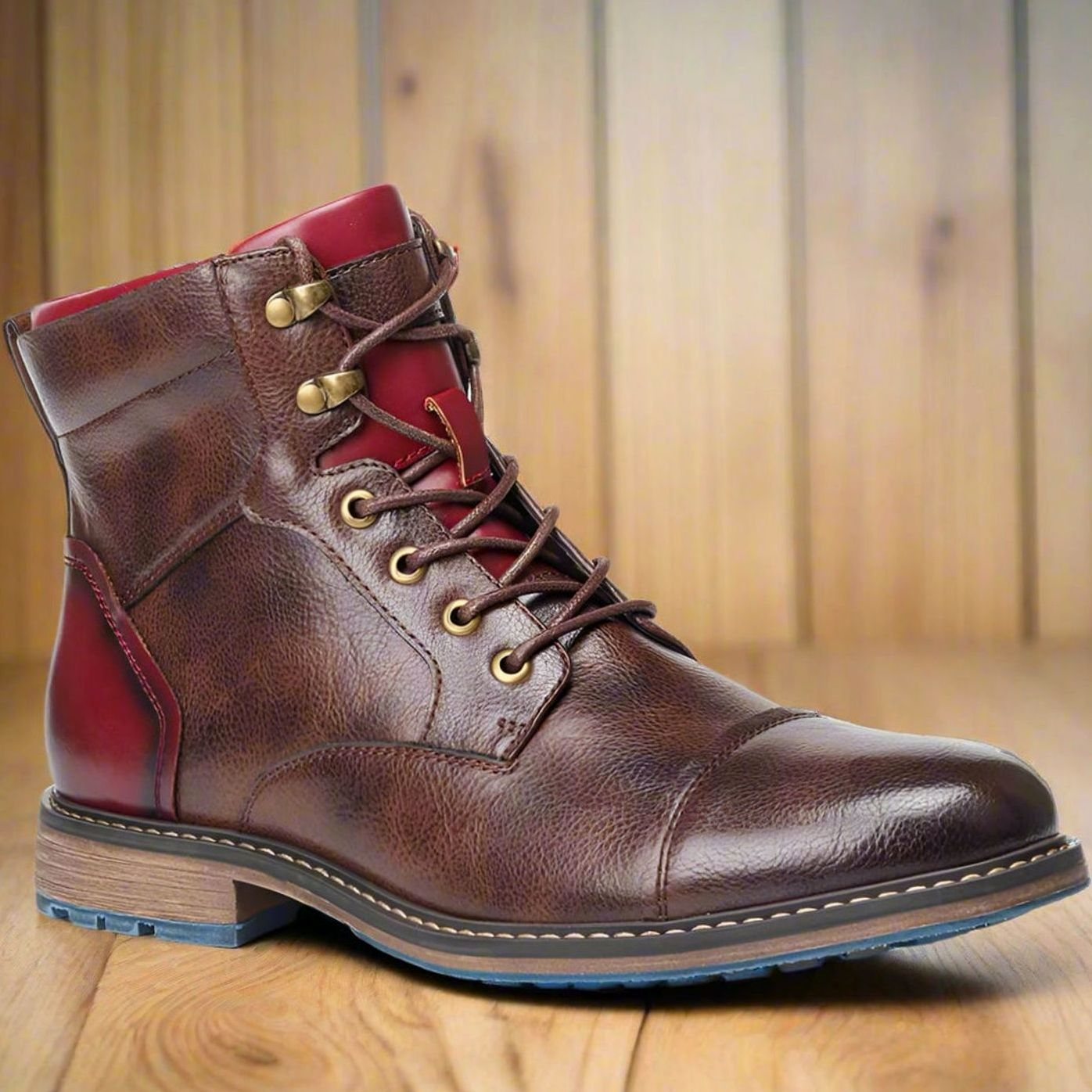 Marco - Men's Dual-Zip Lace-Up Cap-Toe Leather Ankle Boots