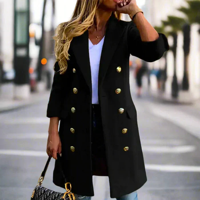 Margaux - Women's Double-Breasted Blazer Coat with Silver Buttons
