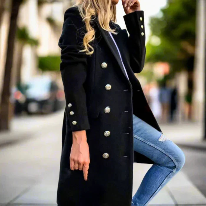 Margaux - Women's Double-Breasted Blazer Coat with Silver Buttons