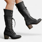 Margery - Women's Lace-Up Knee-High Boot with Block Heel