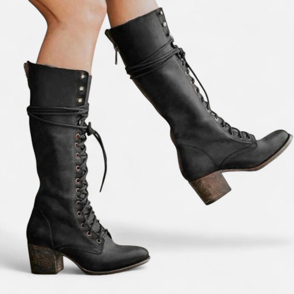 Margery - Women's Lace-Up Knee-High Boot with Block Heel