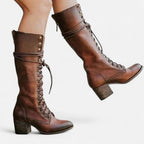 Margery - Women's Lace-Up Knee-High Boot with Block Heel