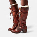Margery - Women's Lace-Up Knee-High Boot with Block Heel