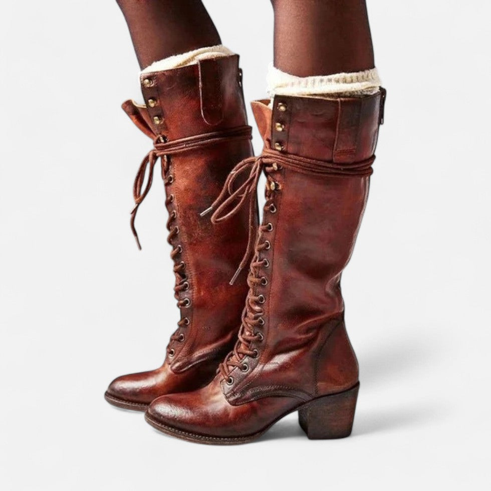 Margery - Women's Lace-Up Knee-High Boot with Block Heel