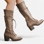Margery - Women's Lace-Up Knee-High Boot with Block Heel
