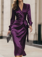 Margot - Women's Satin Wrap Midi Dress