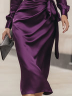 Margot - Women's Satin Wrap Midi Dress