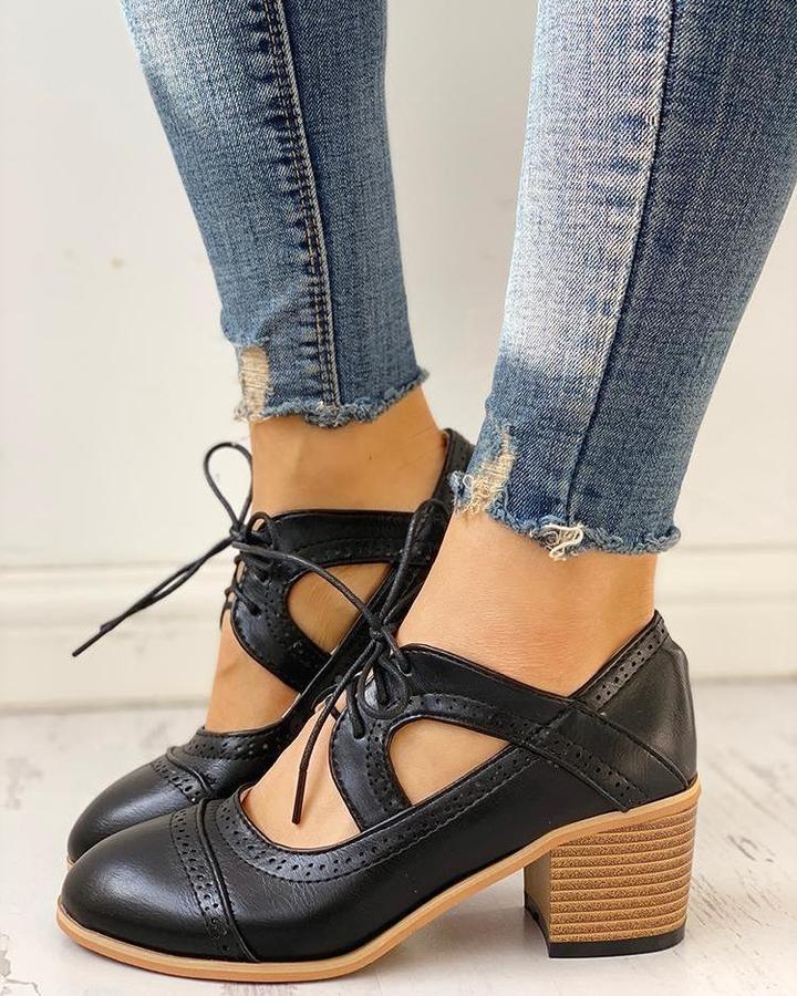 Marguerite - Women's Lace-Up T-Strap Heeled Shoes
