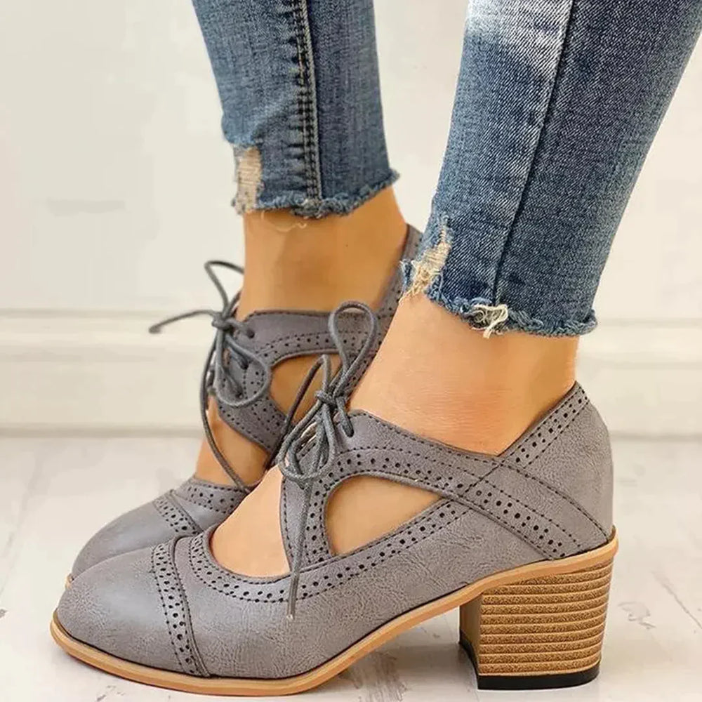 Marguerite - Women's Lace-Up T-Strap Heeled Shoes