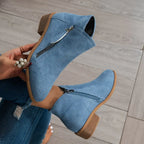 Marguerite - Women's Suede Ankle Bootie with Side Zip