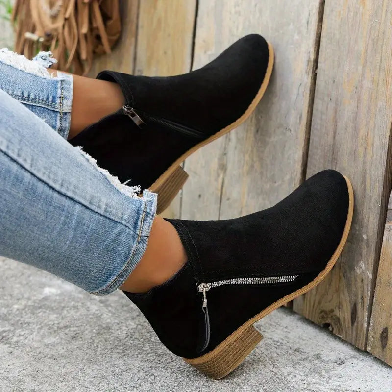 Marguerite - Women's Suede Ankle Bootie with Side Zip