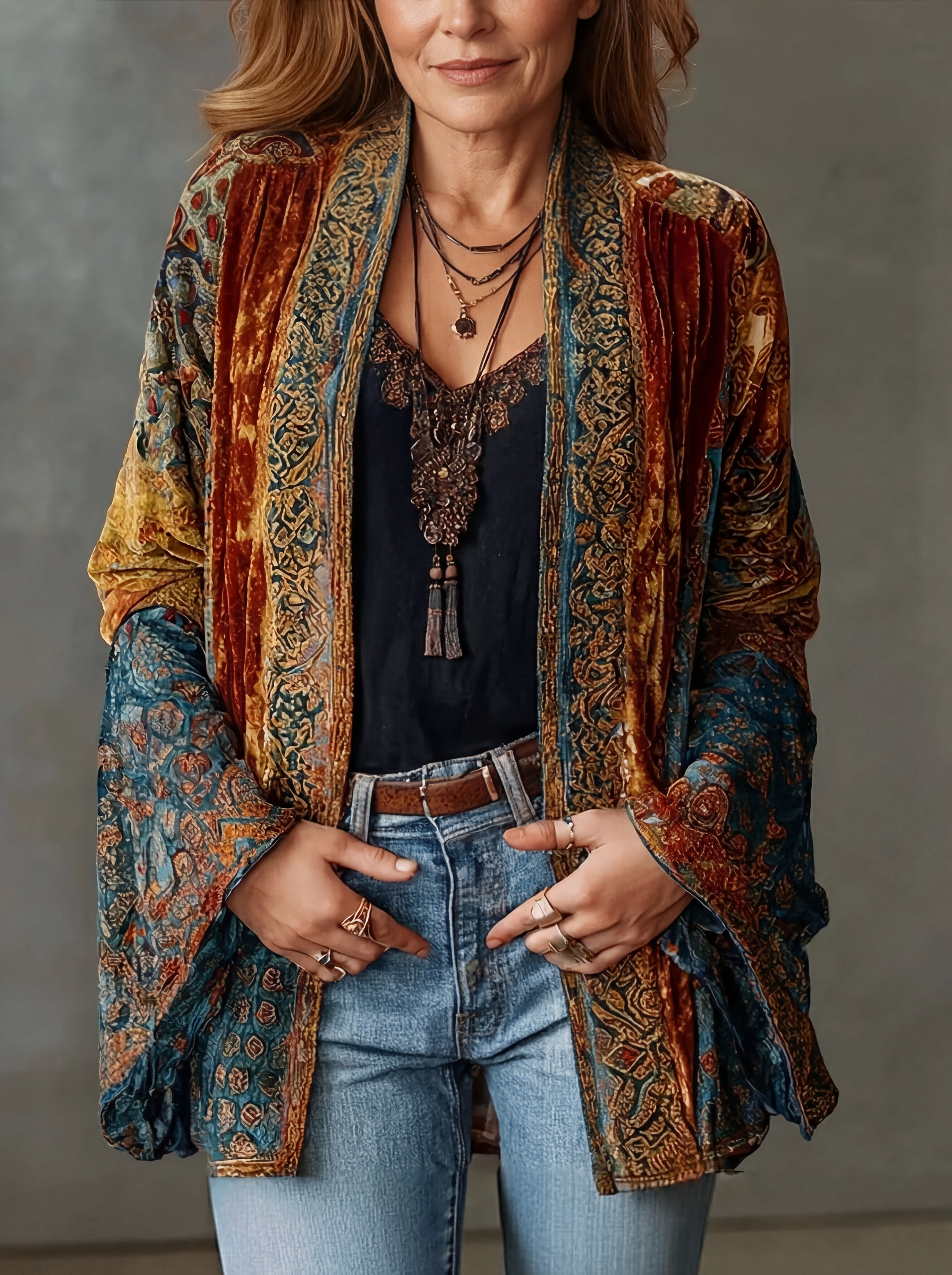 Marguerite - Women's Vintage Velvet Kimono Jacket