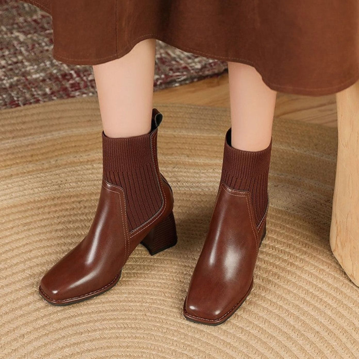 Mariana - Women's Stretch Knit Ankle Boots with Block Heel