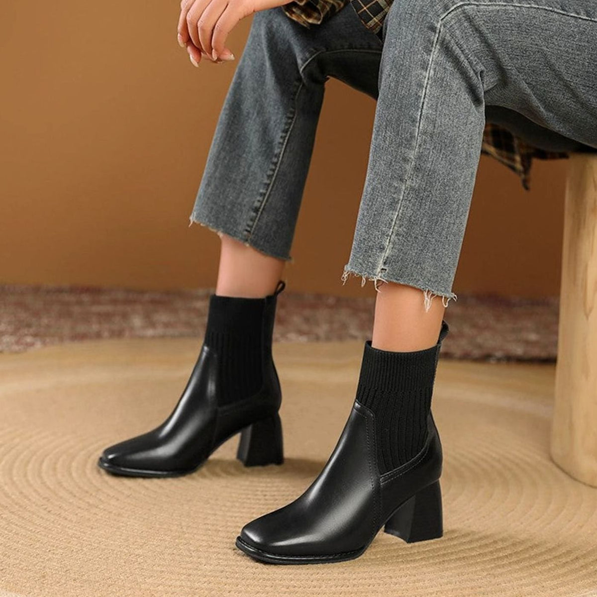 Mariana - Women's Stretch Knit Ankle Boots with Block Heel