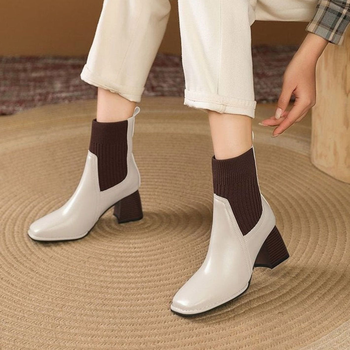 Mariana - Women's Stretch Knit Ankle Boots with Block Heel