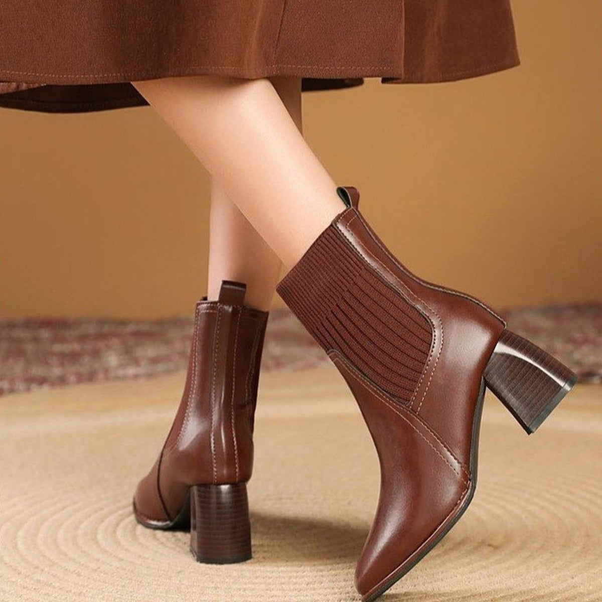 Mariana - Women's Stretch Knit Ankle Boots with Block Heel