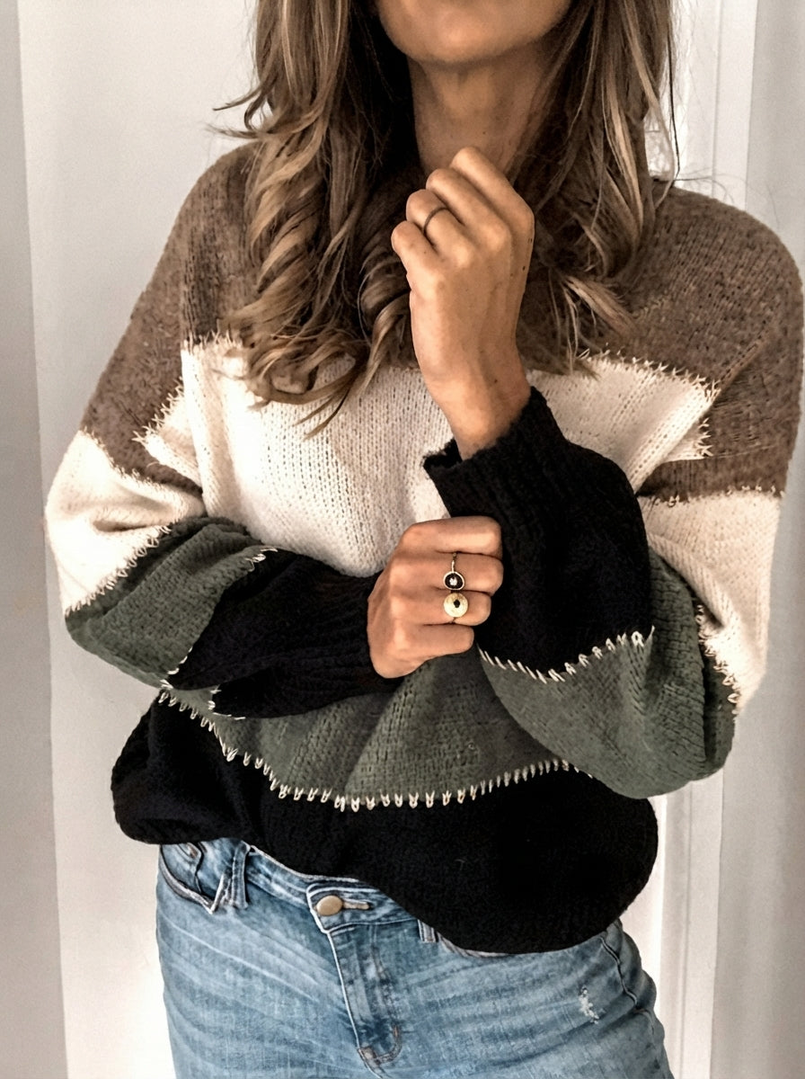 Marigold - Women's Colorblock Striped Sweater 6