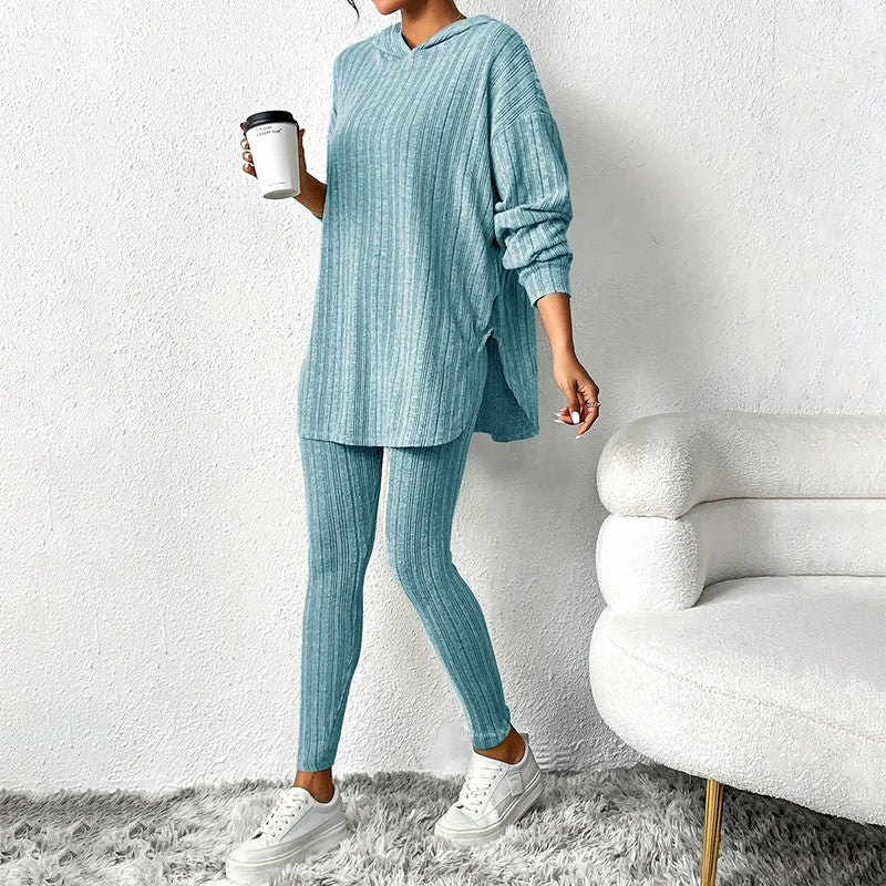 Marjorie - Women's Ribbed Hooded Matching Set 1
