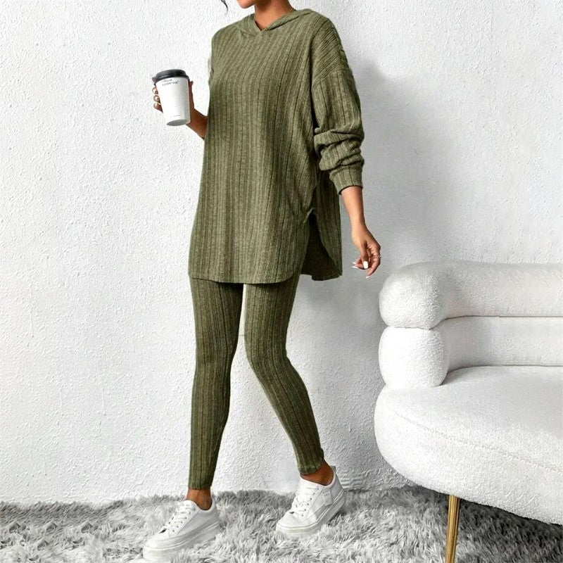 Marjorie - Women's Ribbed Hooded Matching Set 2