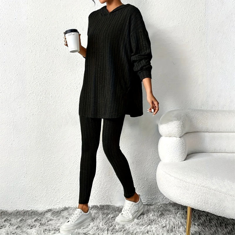 Marjorie - Women's Ribbed Hooded Matching Set 4