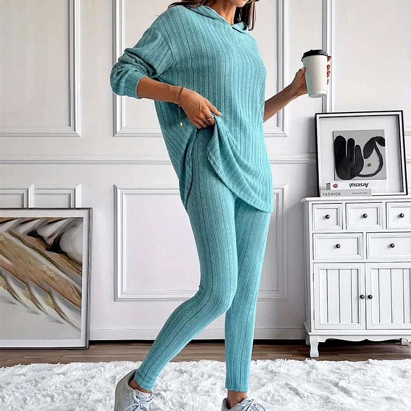 Marjorie - Women's Ribbed Hooded Matching Set 7