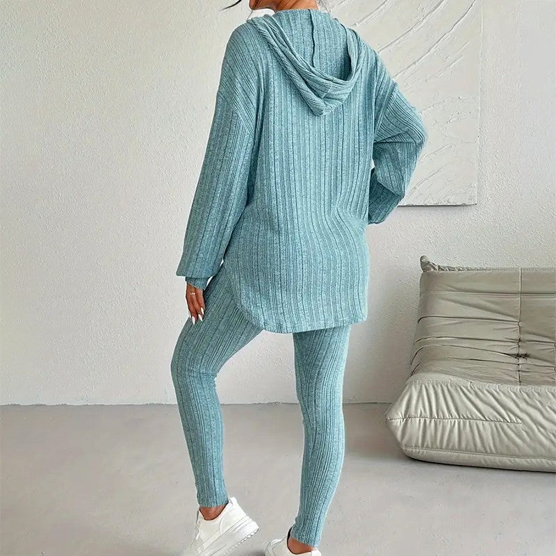 Marjorie - Women's Ribbed Hooded Matching Set 8