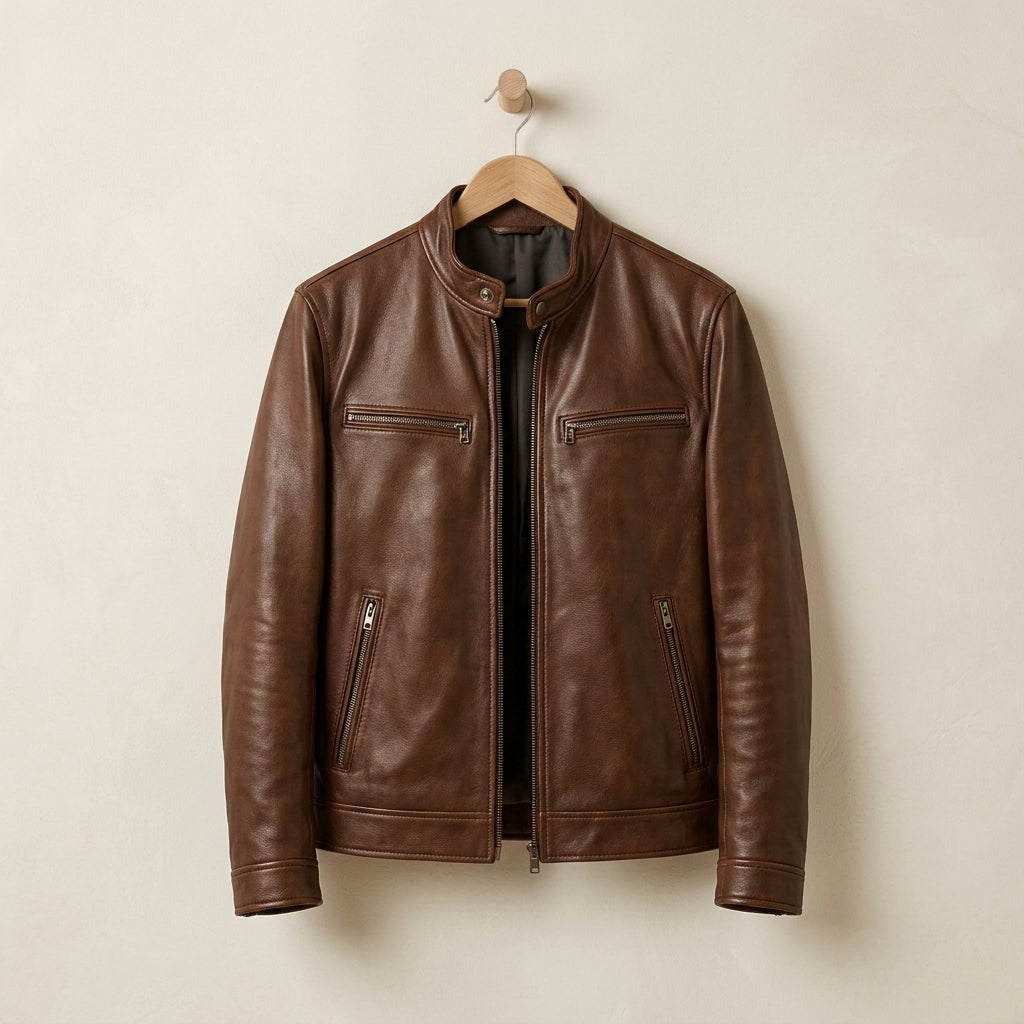 Mason - Men's Moto-Style Leather Jacket with Zip Pockets