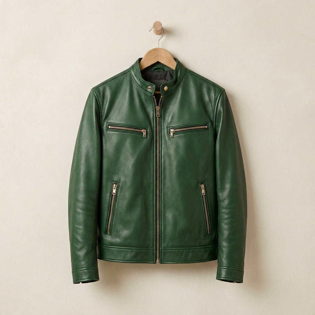 Mason - Men's Moto-Style Leather Jacket with Zip Pockets