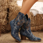 Matilda - Women's Denim Pointed Toe Cowboy Ankle Boots 1