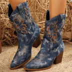 Matilda - Women's Denim Pointed Toe Cowboy Ankle Boots 3