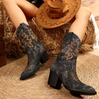 Matilda - Women's Denim Pointed Toe Cowboy Ankle Boots 4