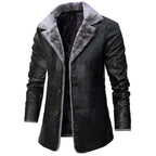 Matthias - Men's Leather Coat with Faux-Fur Collar Lining