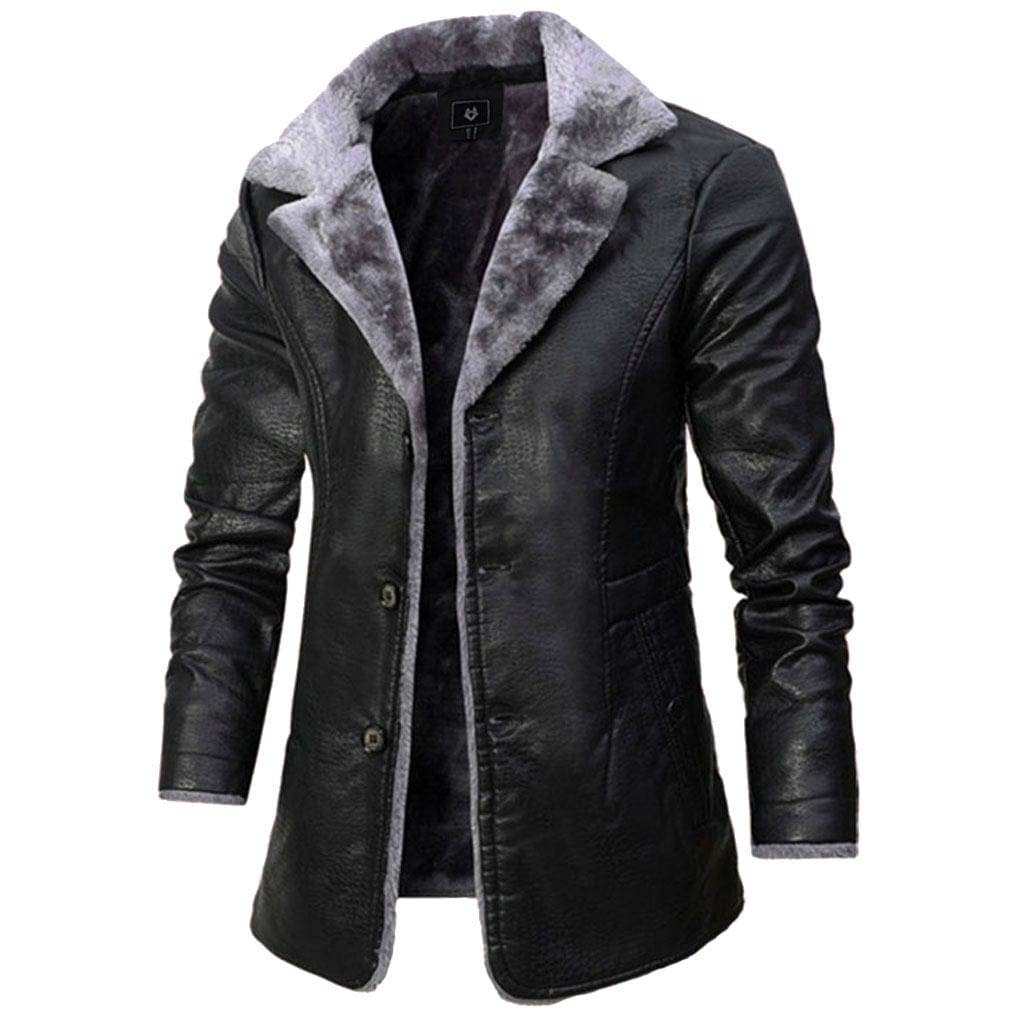 Matthias - Men's Leather Coat with Faux-Fur Collar Lining